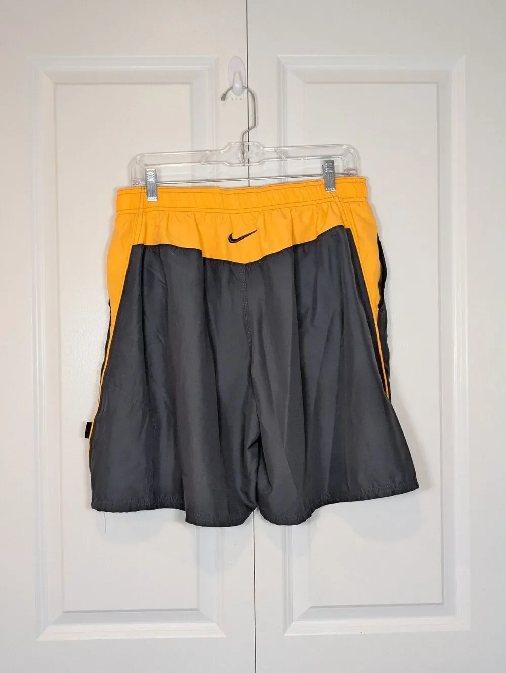 Nike Men's Swim Trunks Size L‎ Gray Orange Swoosh Board Shorts Mesh Lined